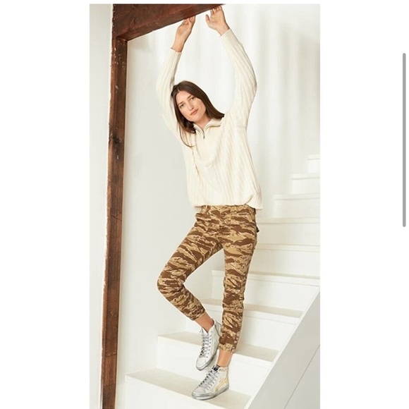 NILI LOTAN Cropped French Military Pants Khaki Tiger Camo